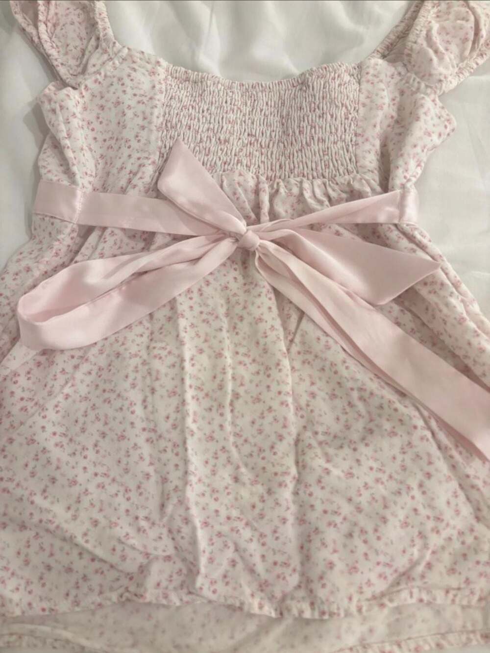 Hollister White Pink Floral Babydoll Top size Small